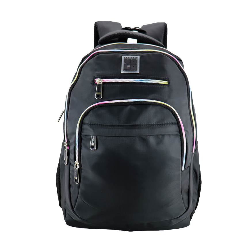 MOCHILA  NEGRA ZIPPER DE COLORES