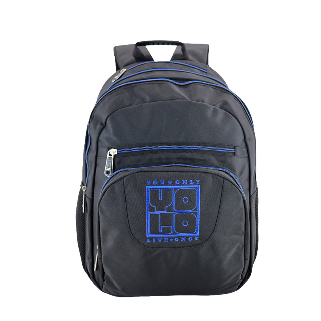 MOCHILA NEGRA CON AZUL