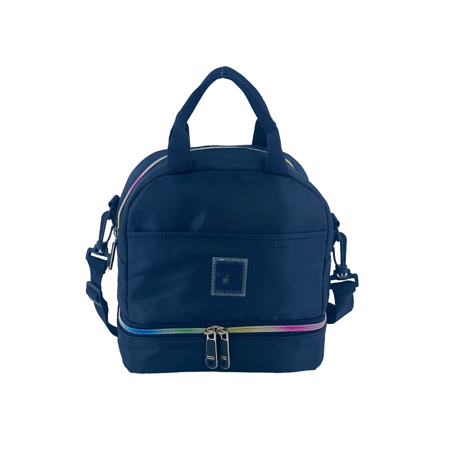 LONCHERA AZUL OSCURO CON ZIPPER DE COLORES