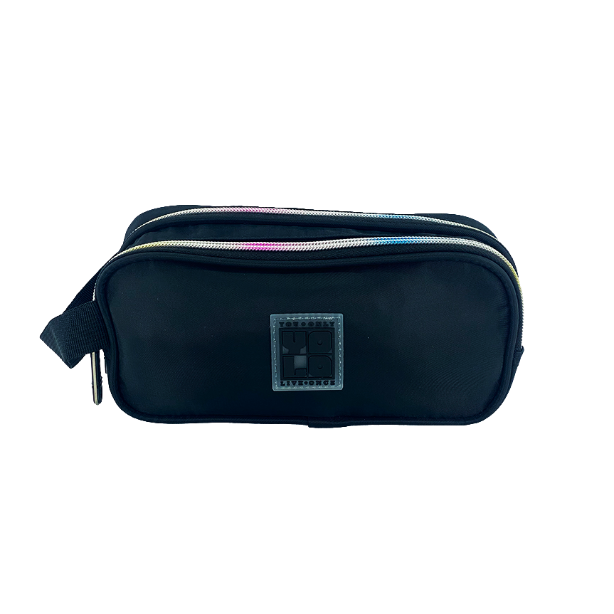 CARTUCHERA NEGRA CON ZIPPER DE COLORES